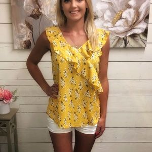 Sleeveless Floral Ruffle Top - Yellow